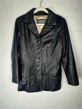 Wilsons Leather Vintage Women’s Black Leather Button Jacket 90s‎ Y2K Small Rare